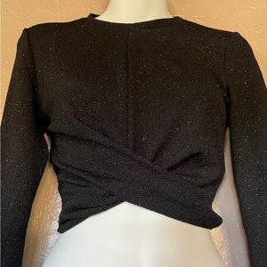 H&M Divided Black TWIST Front SHIMMER Stretch Crop TOP Small